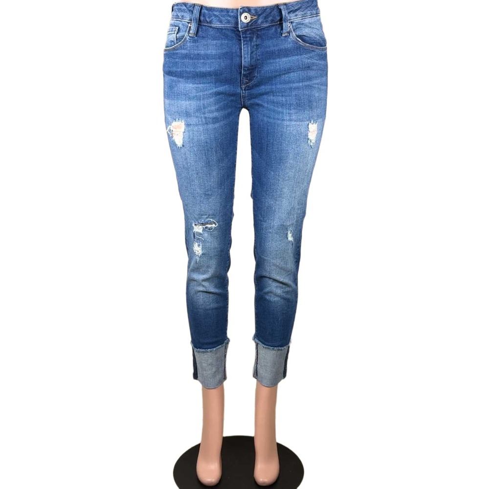 Mavi Erica Mid Rise Skinny Jeans Distressed Cuffed Hem Medium Wash Blue Size 29